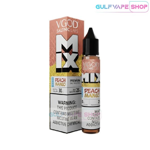 a bottle of peach flavored e-liquid